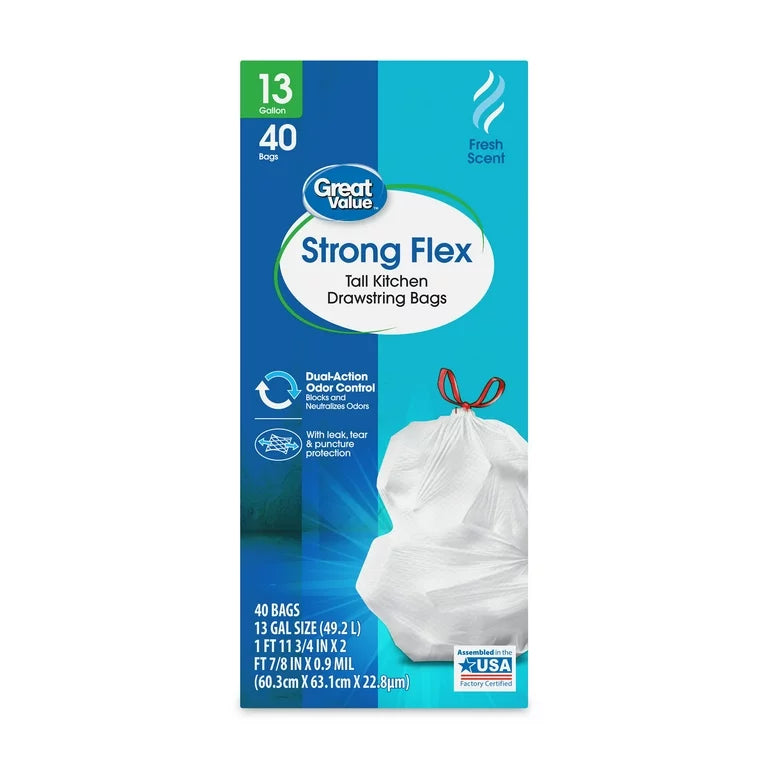 GREAT VALUE 40ct Garbage bags